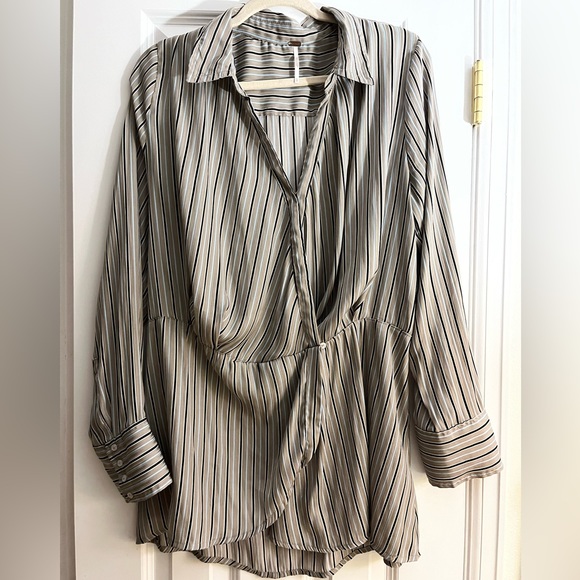 Free People Arlington Wrap Silky Striped Top - Picture 1 of 4